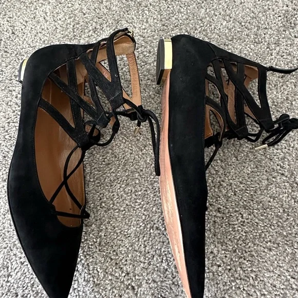 Aquazzura Christy Leather Point Toe Flats in Black Size 37 = U.S 7 $675 - Picture 7 of 10